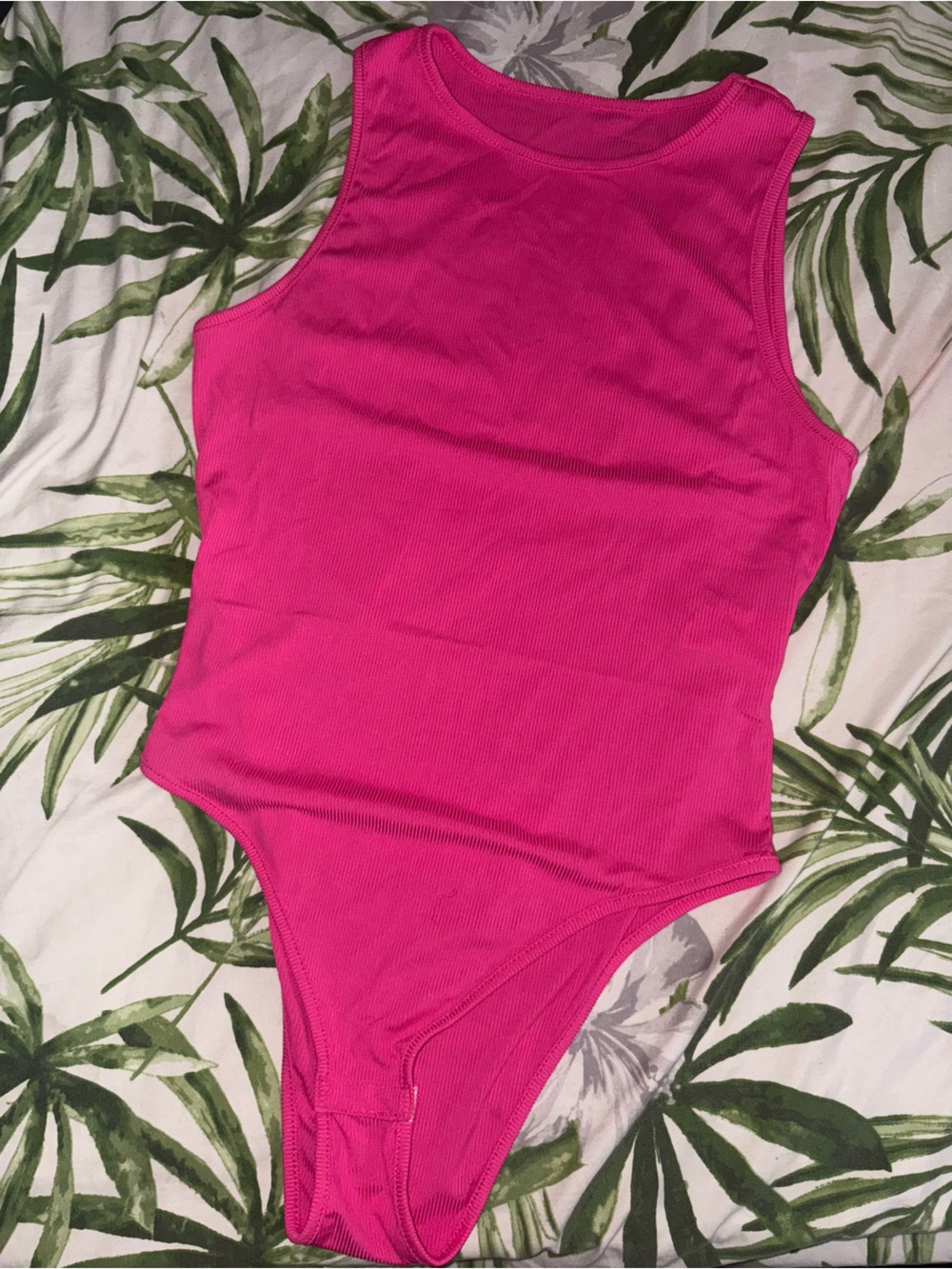 One-Shoulder Hot Pink Ribbed Bodysuit - Women Tops